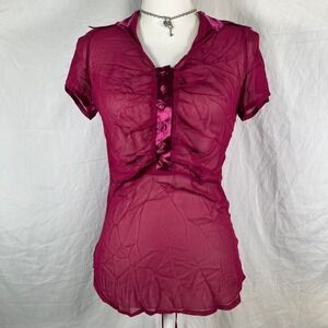 y2k deadstock deep plum going out sheer babydoll top corset back